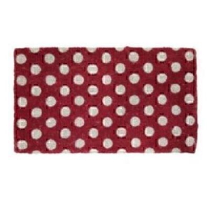 Red With White Polka Dots Coir Doormat. 73x43x3 cm
